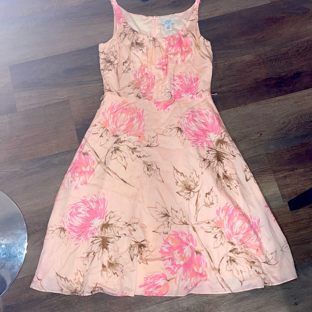 Loft Cotton Pink Floral Dress